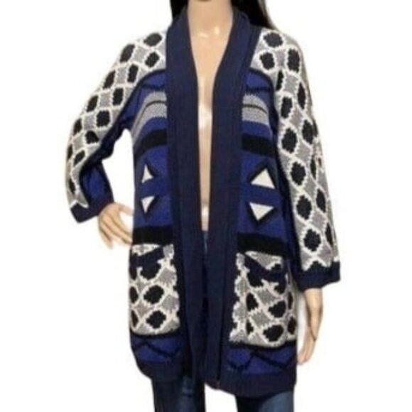 Lucky Brand Size Small Womens Blue and Black Cardigan Sweater #F-1-51 - Picture 1 of 6